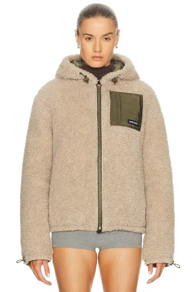 Miu Miu Beige And Green Wool Blouson Jacket In Black