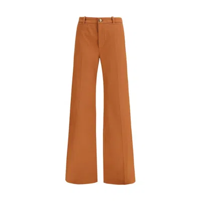 Chloé Chloe Women Pantalone Dalla Gamba Ampia In Cotone Mattone In Orange