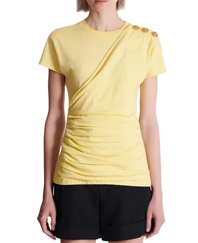 Balmain Draped T-shirt With Buttons In Yellow