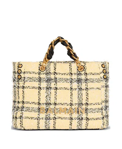 Balmain 1945 Plaid-pattern Tote Bag In Yellow