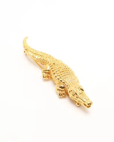 Celine Céline Crocodile Brooch In Gold