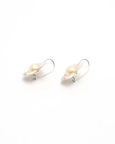 Pre-owned Chanel Camellia Pearl Earrings In White
