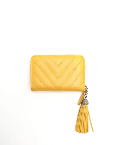 Pre-owned Chanel Classic Zip Around Card Holder In Yellow