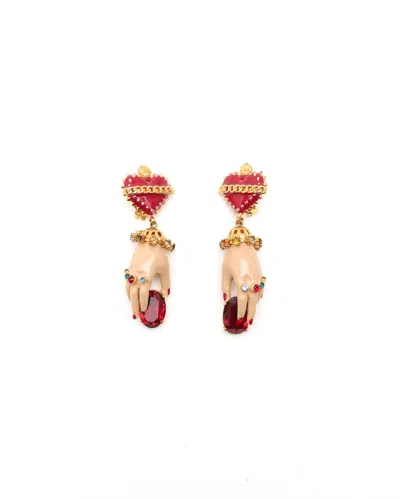 Dolce & Gabbana Dangling Rhinestone Clip-on Earrings In Brown