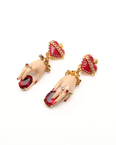Dolce & Gabbana Dangling Rhinestone Clip-on Earrings In Brown
