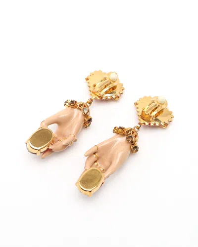 Dolce & Gabbana Dangling Rhinestone Clip-on Earrings In Brown