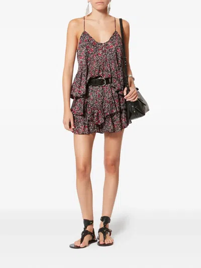 Isabel Marant Étoile Jocadia Ruffled Floral-pattern Shorts In Brown