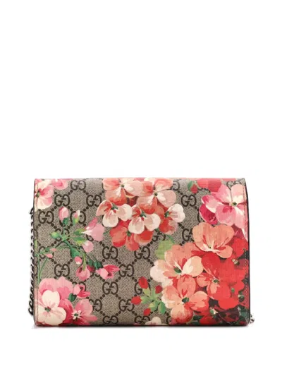 Pre-owned Gucci Dionysus Chain Wallet Blooms Print Gg Coated Canvas Small Crossbody Bag In Brown