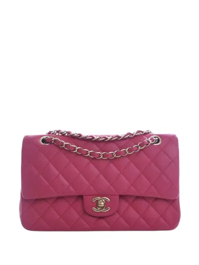 Pre-owned Chanel 2016-2017 Medium Classic Lambskin Double Flap Shoulder Bag In Pink