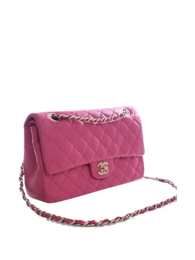 Pre-owned Chanel 2016-2017 Medium Classic Lambskin Double Flap Shoulder Bag In Pink