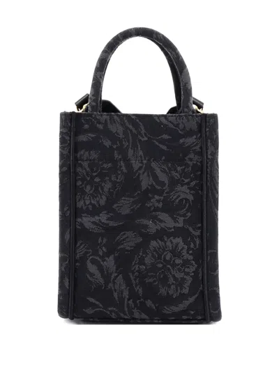 Pre-owned Versace Athena Barocco Jacquard Mini Tote Bag In Black