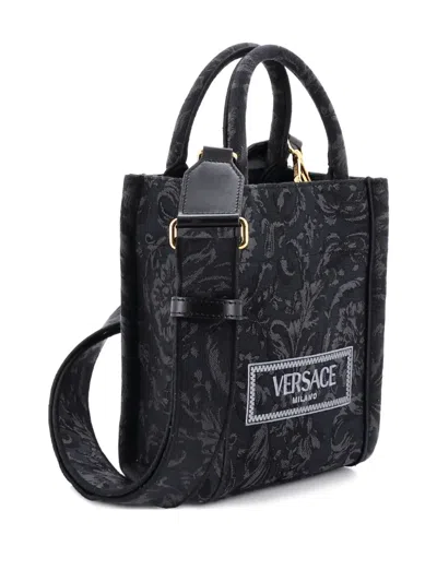 Pre-owned Versace Athena Barocco Jacquard Mini Tote Bag In Black