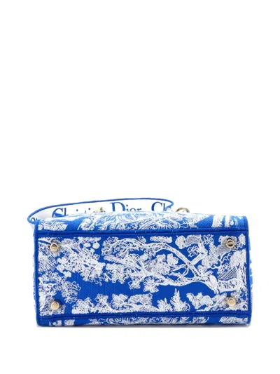 Pre-owned Dior Toile De Jouy Lady D-lite Bag Embroidered Canvas Tote Bag In Blue