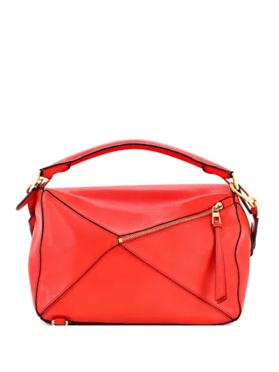 Pre-owned Loewe Puzzle Bag Leather Medium Shoulder Bag In Red