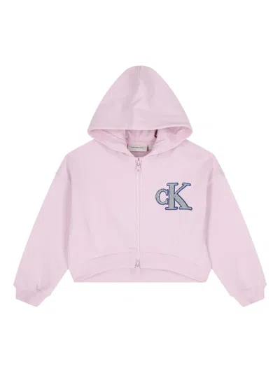 Calvin Klein Logo Hooded Zip-up Hoodie In Pink