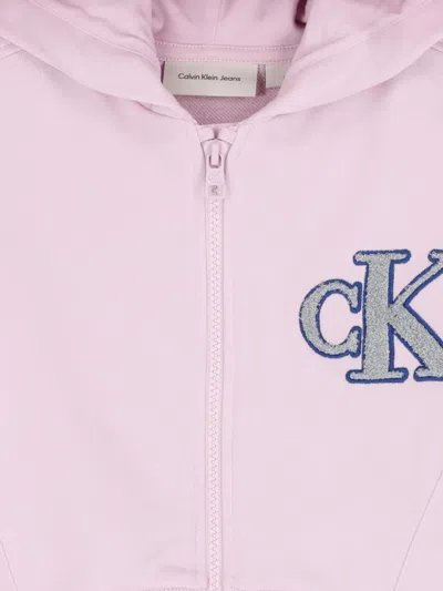 Calvin Klein Logo Hooded Zip-up Hoodie In Pink