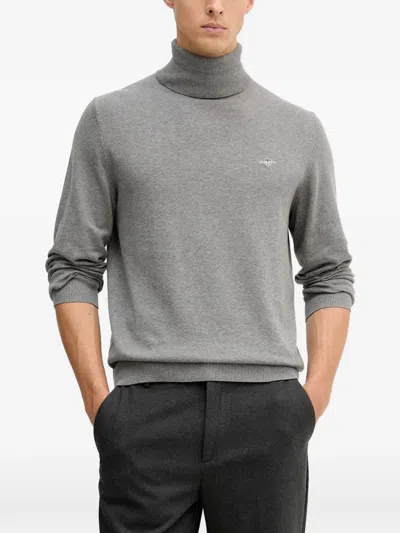 Gant Roll-neck Logo Sweater In Gray