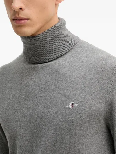 Gant Roll-neck Logo Sweater In Gray