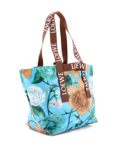 Pre-owned Loewe Fold Logo Strap Printed Vinyl Large Tote Bag In Multi