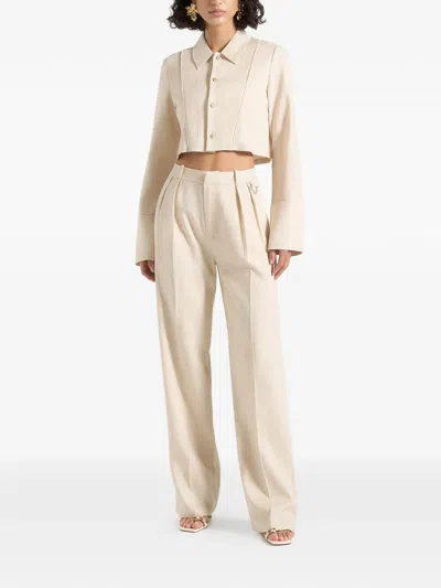 Manière De Voir Florine Contour-piped Cropped Shirt In Neutral