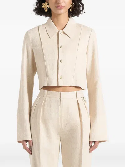 Manière De Voir Florine Contour-piped Cropped Shirt In Neutral