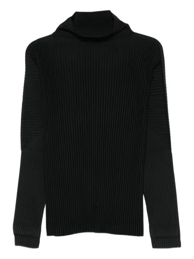 Issey Miyake Roll-neck Ribbed Top In Black