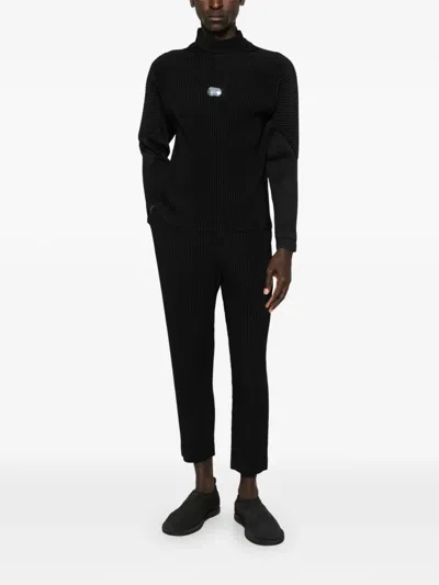 Issey Miyake Roll-neck Ribbed Top In Black
