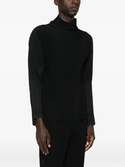 Issey Miyake Roll-neck Ribbed Top In Black