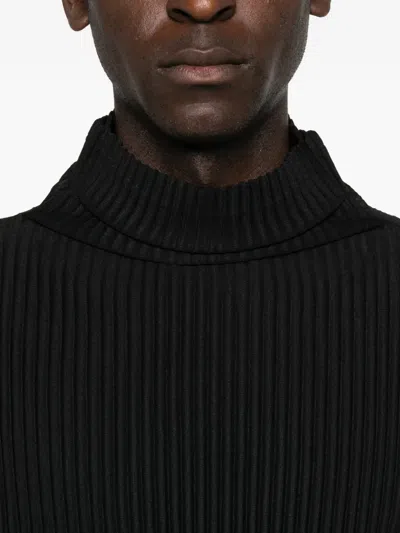 Issey Miyake Roll-neck Ribbed Top In Black
