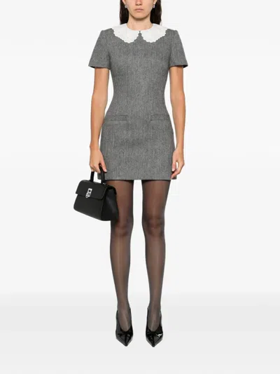 Self-portrait Grey Herringbone Collared Mini Dress Dresses Grey In Gray