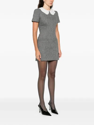 Self-portrait Grey Herringbone Collared Mini Dress Dresses Grey In Gray