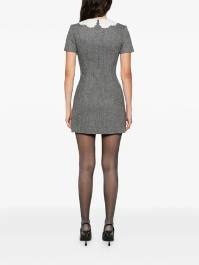 Self-portrait Grey Herringbone Collared Mini Dress Dresses Grey In Gray