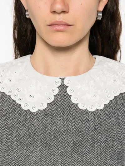 Self-portrait Grey Herringbone Collared Mini Dress Dresses Grey In Gray