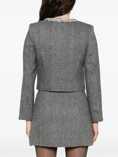 Self-portrait Cropped Jacket In Gray