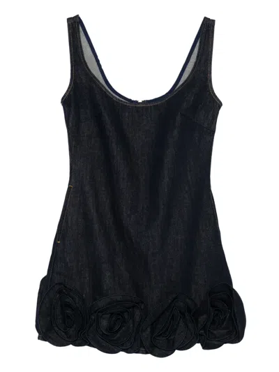 Self-portrait Short Blue Dress With Floral Applique Self Portrait In Black