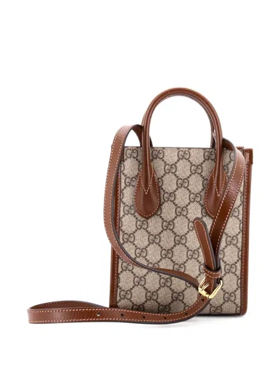 Pre-owned Gucci Interlocking G Patch Tote Gg Coated Canvas Mini Satchel In Brown