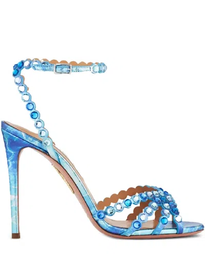 Aquazzura 105mm Tequila Crystal-embellished Stiletto Sandals In Animal Print