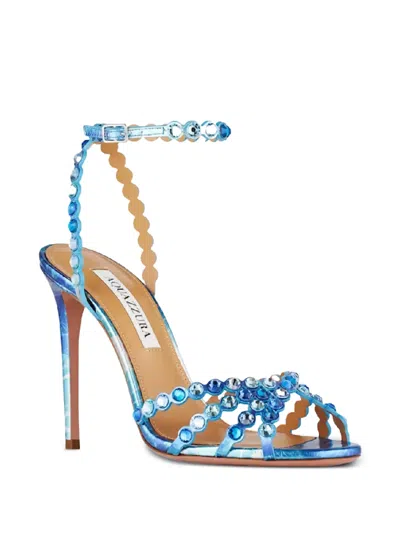 Aquazzura 105mm Tequila Crystal-embellished Stiletto Sandals In Animal Print