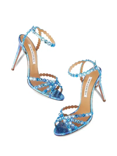 Aquazzura 105mm Tequila Crystal-embellished Stiletto Sandals In Animal Print