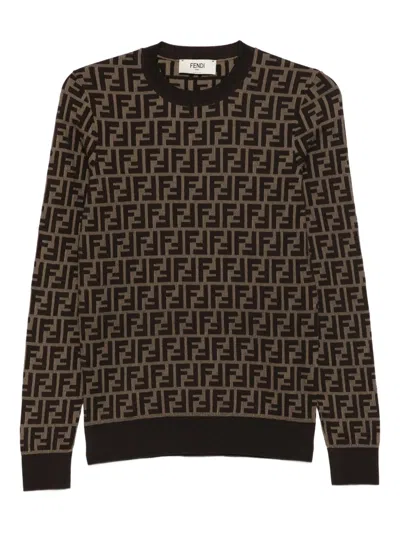Fendi Logo Pattern Sweater In Brown