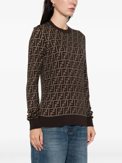 Fendi Logo Pattern Sweater In Brown