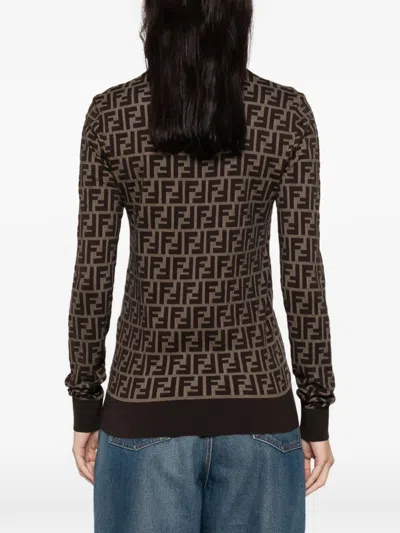 Fendi Logo Pattern Sweater In Brown