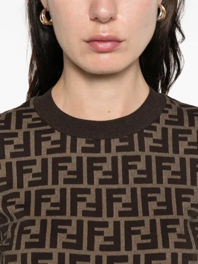 Fendi Logo Pattern Sweater In Brown