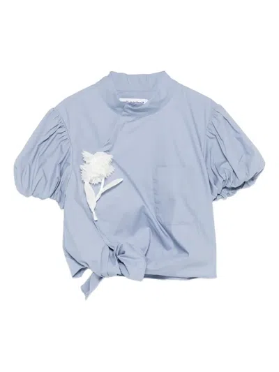 Self-portrait Floral-appliqué Blouse In Blue