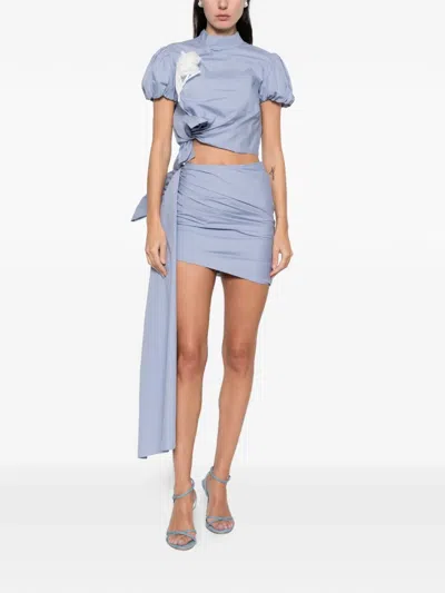 Self-portrait Floral-appliqué Blouse In Blue