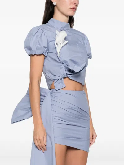 Self-portrait Floral-appliqué Blouse In Blue