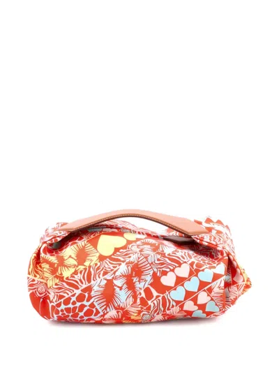 Pre-owned Hermes Balusoie Bag Printed Silk And Leather Shoulder Bag In Orange