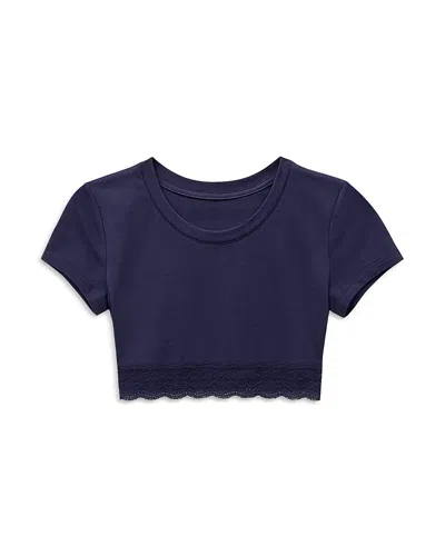Katiejnyc Girls' Lace Hem Crop Tee - Big Kid In Blue