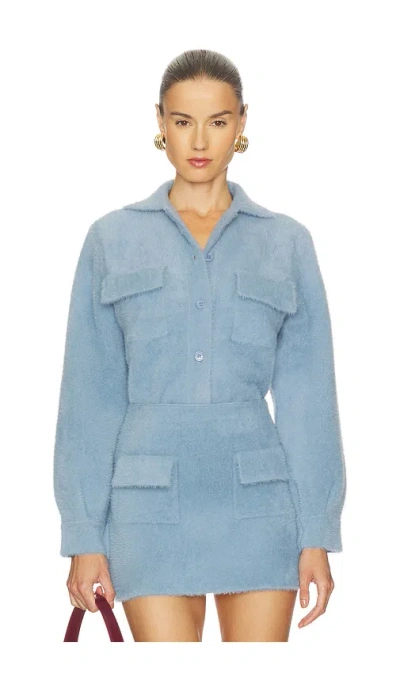 Susana Monaco Fuzzy Sweater Cargo Jacket In Blue