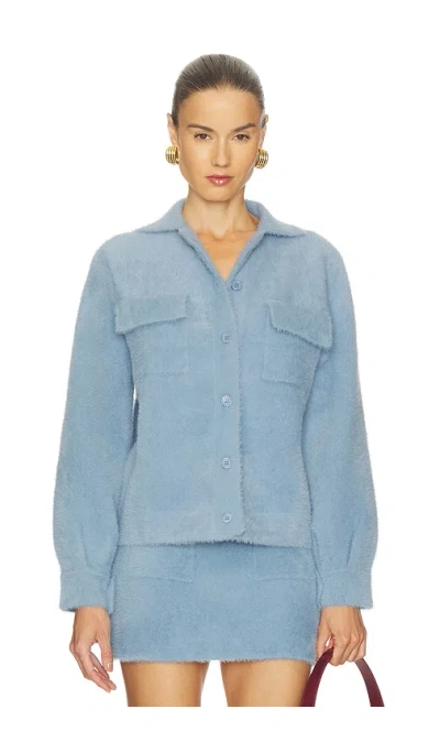 Susana Monaco Fuzzy Sweater Cargo Jacket In Blue